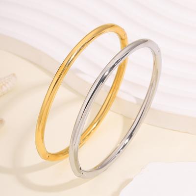 Titanium Steel Bracelet - Round Smooth Surface Plain Ring Stainless Steel Bracelet, Fashionable and Simple Open Wristband