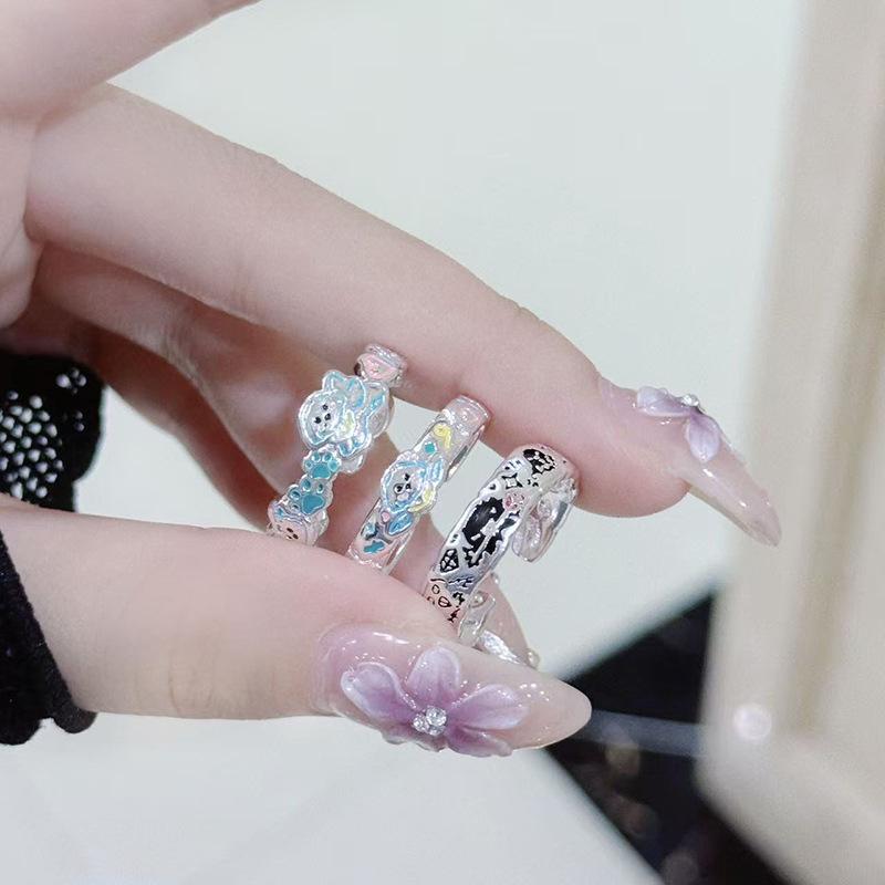 Small Fresh Dopamine Enamel Cute Angel Puppy Open Ring Simple Plain Circle Girlfriend Niche Fashion Ring