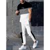 Men'S King Print Three-Color Spliced And White Striped Mesh T-Shirt Paired with Matching Color-Blocked Jogger Pants