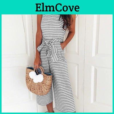 Stylish Womens Summer Striped Wide Leg Holiday Jumpsuits Playsuits Elegant Culotte Ideal For Any Occasion