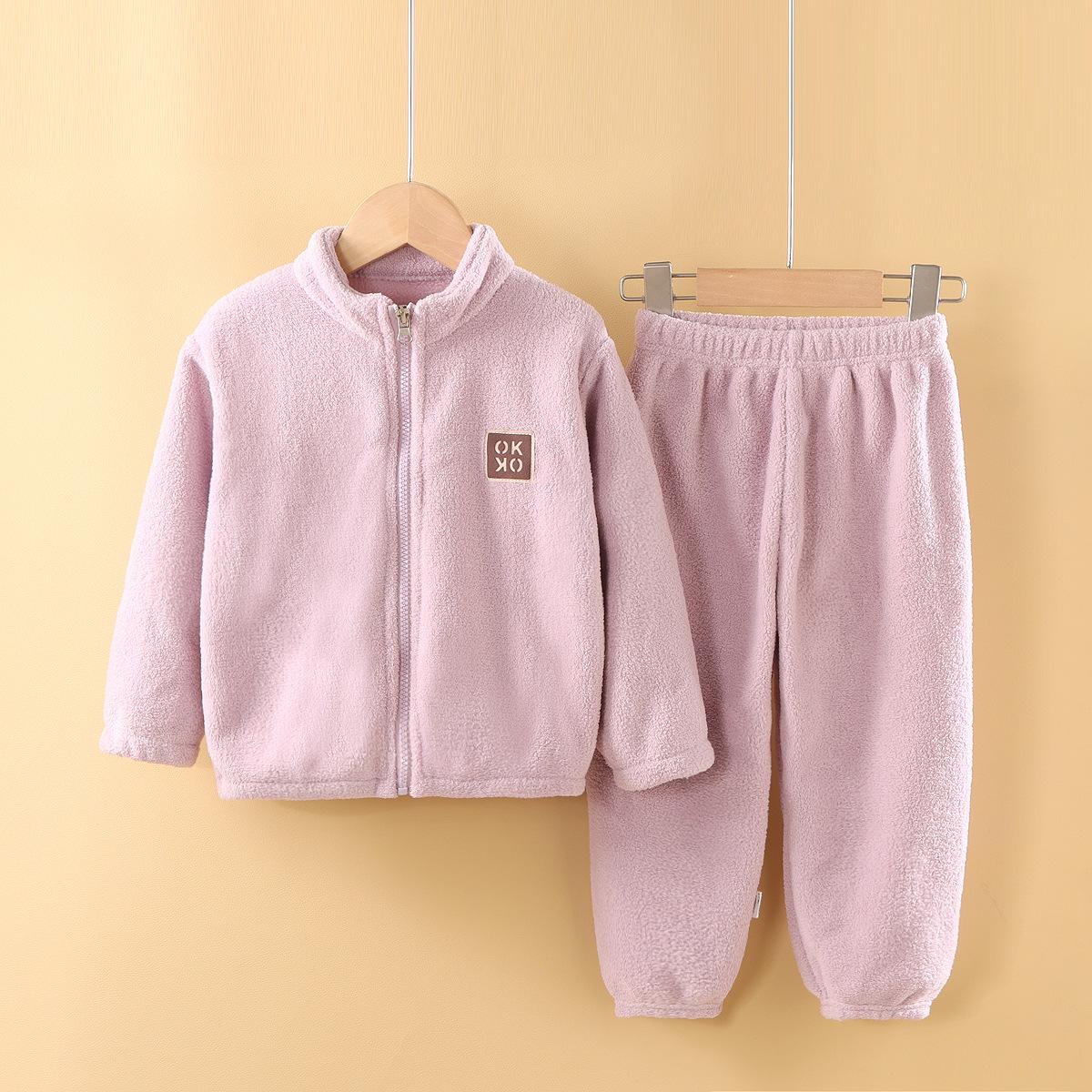 Bequemes verdicktes Kinder-Set für Herbst und Winter Baby-Reißverschluss-Cardigan + Hose Homewear zweiteiliges Set 90 violett