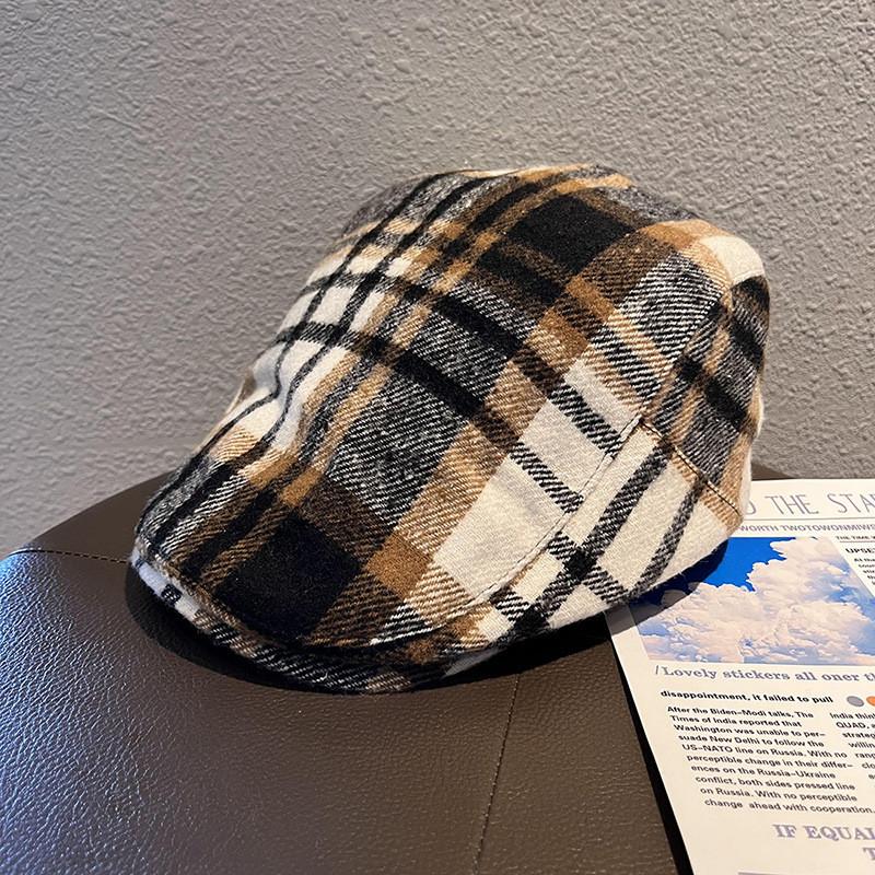 Color Clashing Grid Classic Wool Felt Newsboy Hat Color Blocking Fall Use Winter