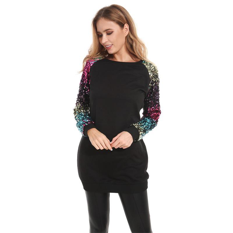 SCIONE Women Pollover 2019 Autumn Warm Sequin Sweater Long Sleeve Women's Dress