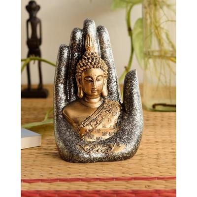 Golden Silver Resin Handcrafted Palm Buddha Statue for Home Decor Living Room | Lord Buddha Idol Showpiece Gift