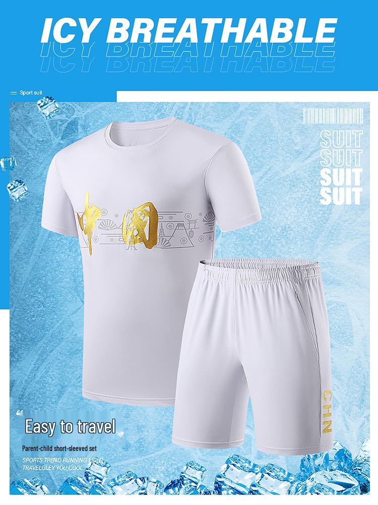 Unisex Quick-Dry Training Uniform: Summer Chinese Team Short Sleeve T-shirt & Shorts Set for Athletes and Parent-Child Wear