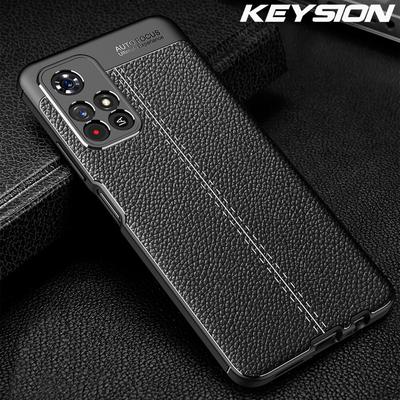KEYSION Custodia antiurto per Xiaomi POCO M4 Pro 5G Texture in pelle Cover posteriore per telefono in silicone per Redmi Note 11 5G 11 Pro + 11T 5G
