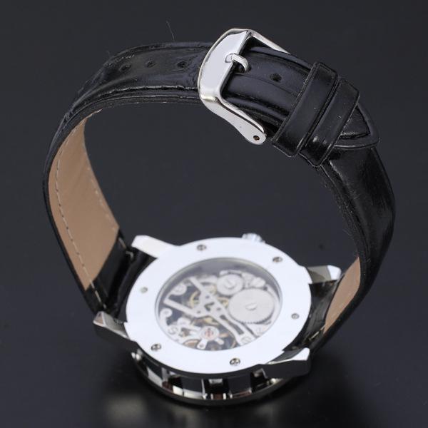T-WINNER Gear Bezel Mechanical Watch with Hollow Dial & Leather Strap for Men and Women