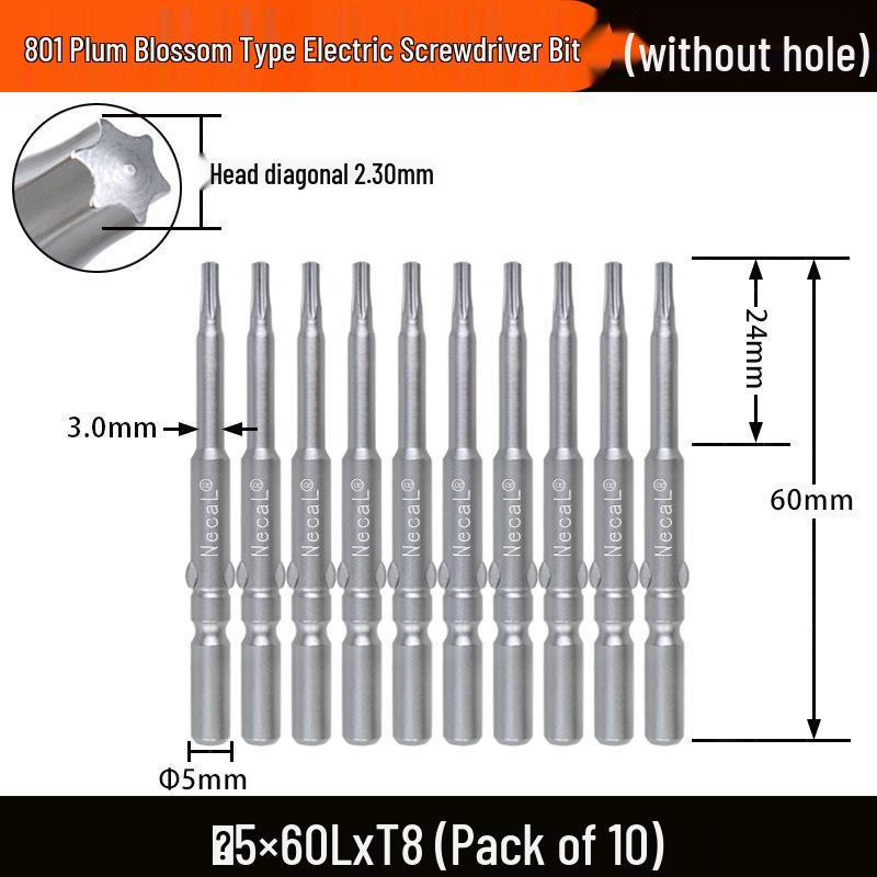 Nigao S2 Torx 801 Electric Screwdriver Bit, Solid Star-Shaped, 5mm Round Shank.