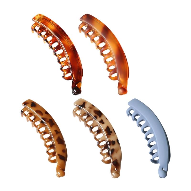5 Stück Zarte Bananen-Haarspange mit Leopardenmuster für Damen Rutschfester Halt Praktisches Kunststoff-Haaraccessoire für dünnes Haar