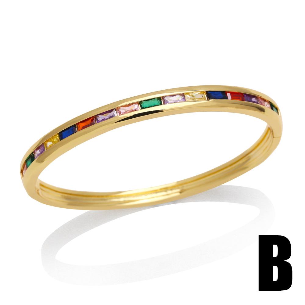 Open Vintage Cute Colorful Cubic Zirconia Copper Gold Plated Anti Tarnish Fashion Jewelry Bracelets & Bangles Link for Women