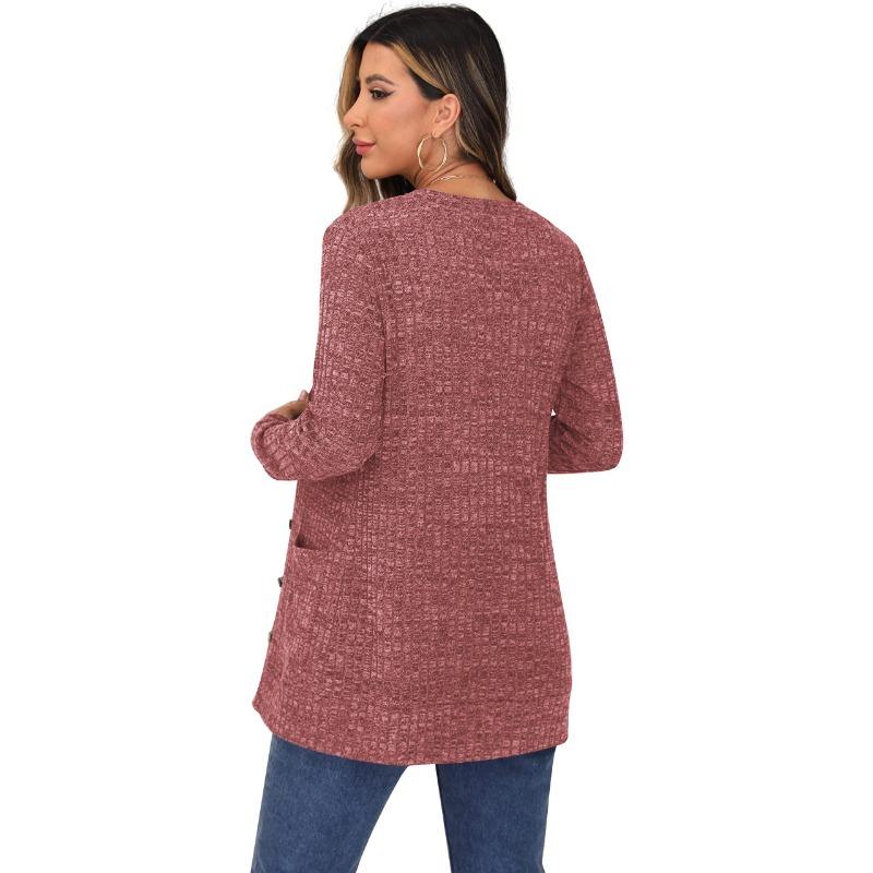 Autumn and Winter Solid Color Loose Long Sleeve Pocket Cardigan Jacket Women's New Style