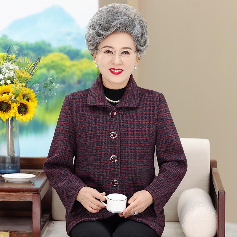 

Women s Spring Plaid Jacket for Middle-aged and Elderly - Lapel Cardigan for Moms and Seniors 4XL (130-145 lbs)