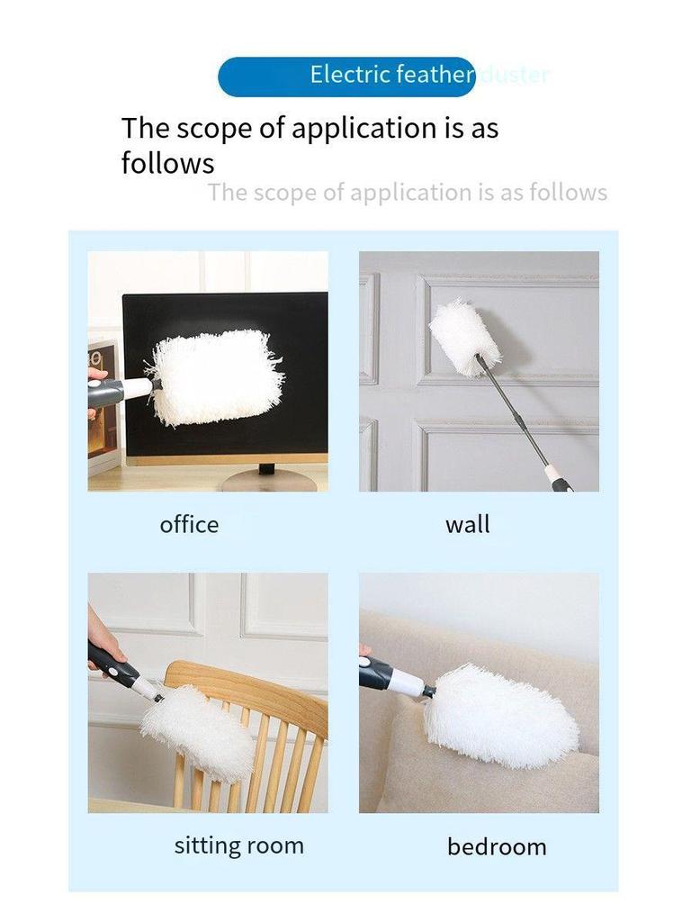 Electric Spin Duster with Bendable Feather Brush, 180-Degree Rotation for Cross-Border Cleaning