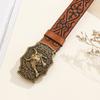Vintage Men Teens Relief Bull Head Waist Belt PU Embossed Pattern Cowboy Belt