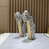 Fashion 22cm Stiletto High Heels,Women Platform Pumps,Men Leopard Fetish Party Dancing Shoes,Khaki,Silver,Side Zipper,Big Size 48,49,50