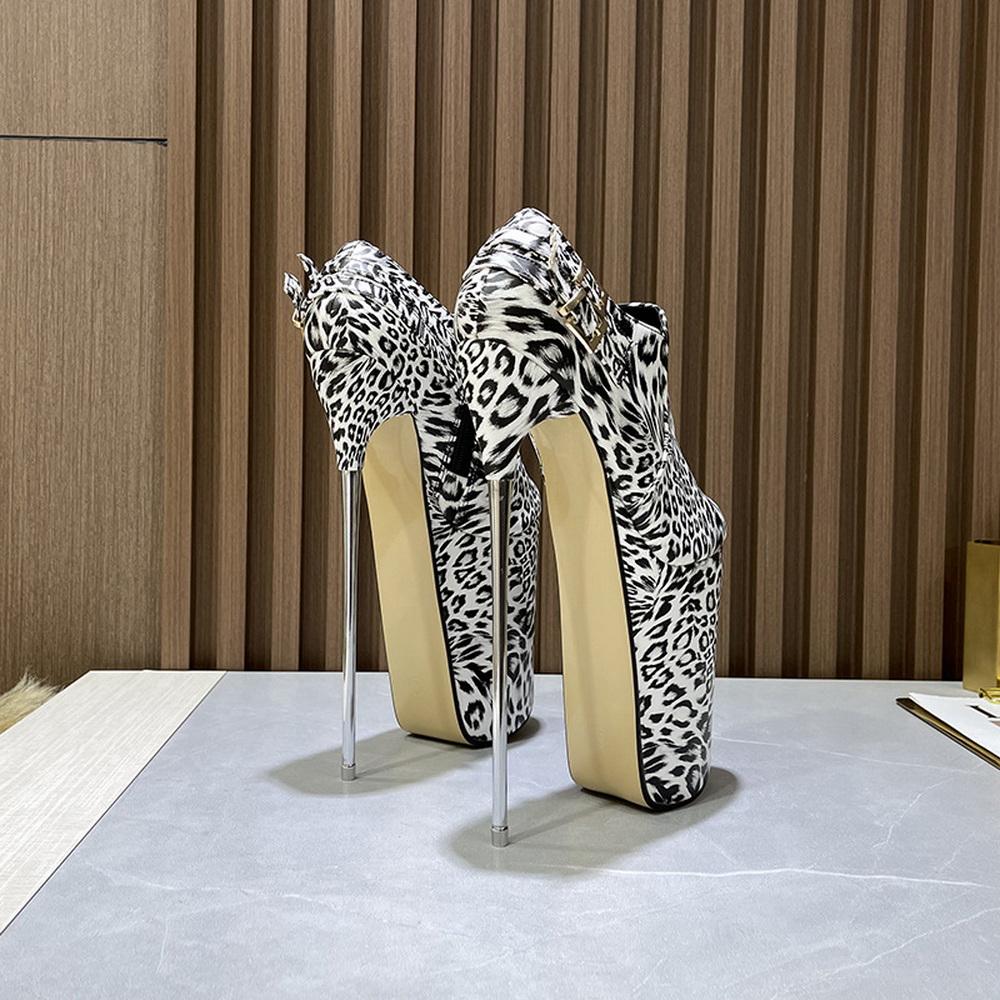 Fashion 22cm Stiletto High Heels,Women Platform Pumps,Men Leopard Fetish Party Dancing Shoes,Khaki,Silver,Side Zipper,Big Size 48,49,50
