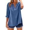 Women's Fashion Loose Standing Collar Button Split Cotton Linen Seven Sleeve T-Shirt Top