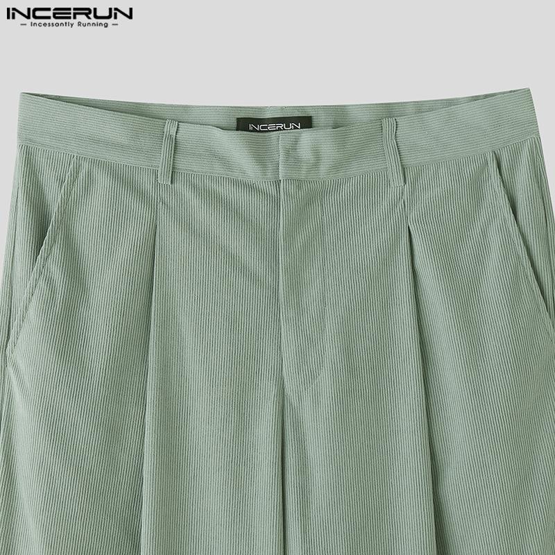 INCERUN 2PCS Men Lapel Neck Corduroy Short Sleeve Shirt Long Straight Pants Sets Outfits