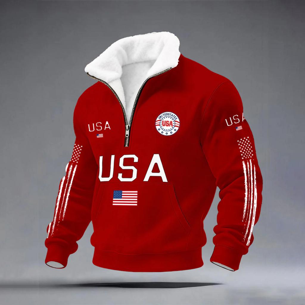 USA Anniversary Men's Casual Letter Print Long-Sleeve Zip-Up Cardigan