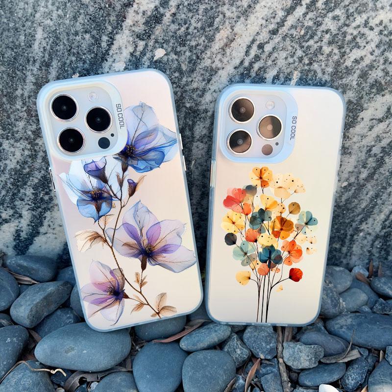 Malowanie Tuszem Kwiatowy Etui na Telefon dla iPhone 16 15 14 13 12 11 Pro Max 16 15 14 Plus 13 Mini Odporne na Wstrząsy Laserowe Tylne Pokrowce Funda