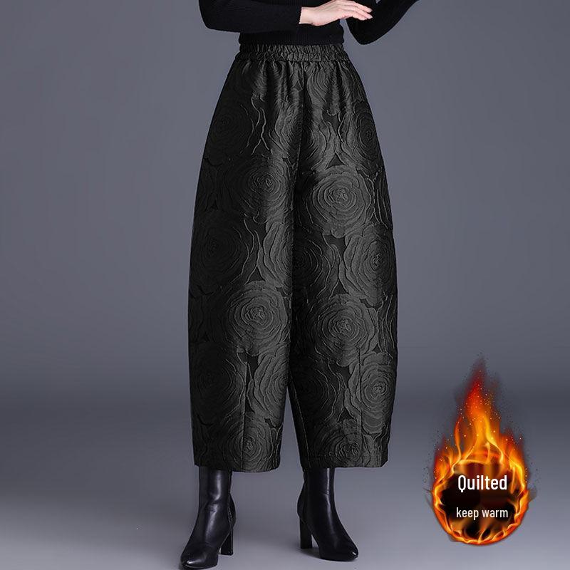 

Рельефные жаккардовые гаремные брюки с хлопковой подкладкой: Женские зимние свободные широкие брюки в стиле фонарик. 3XL