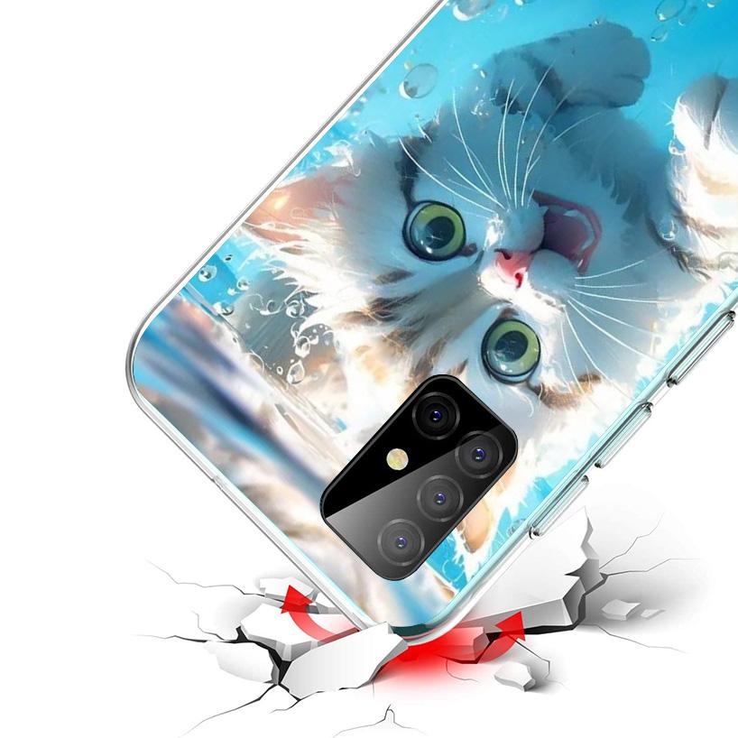 Cartoon Cute Cat Fish Aesthetic Cover Phone Case For Samsung Galaxy A12 A22 A32 A52 A72 A02S Phone Case Note 20 Ultra 10 S10 Plu