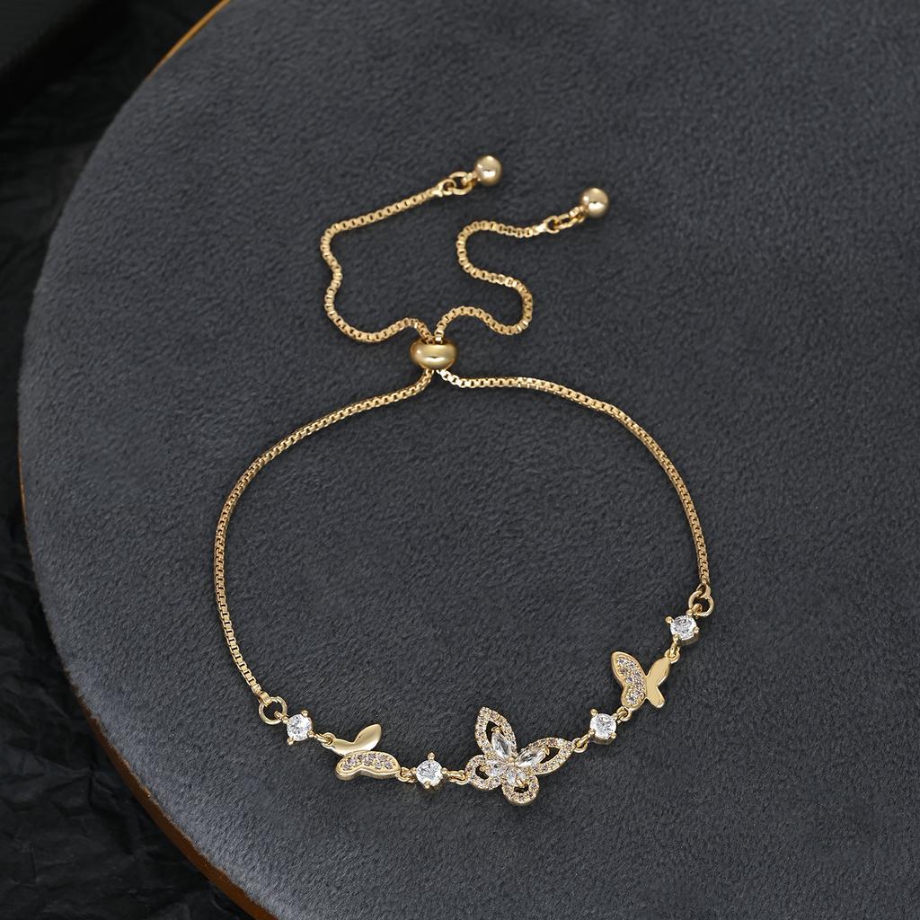 Elegant Butterfly Charm Bracelet for Women, Adjustable Sliding Crystal Bracelets with Micro Pave CZ Hollow-out Design