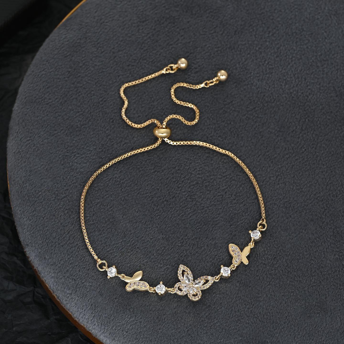 

Элегантный браслет-шарм с бабочкой для женщин, регулируемые раздвижные хрустальные браслеты с микро-паве CZ и ажурным дизайном