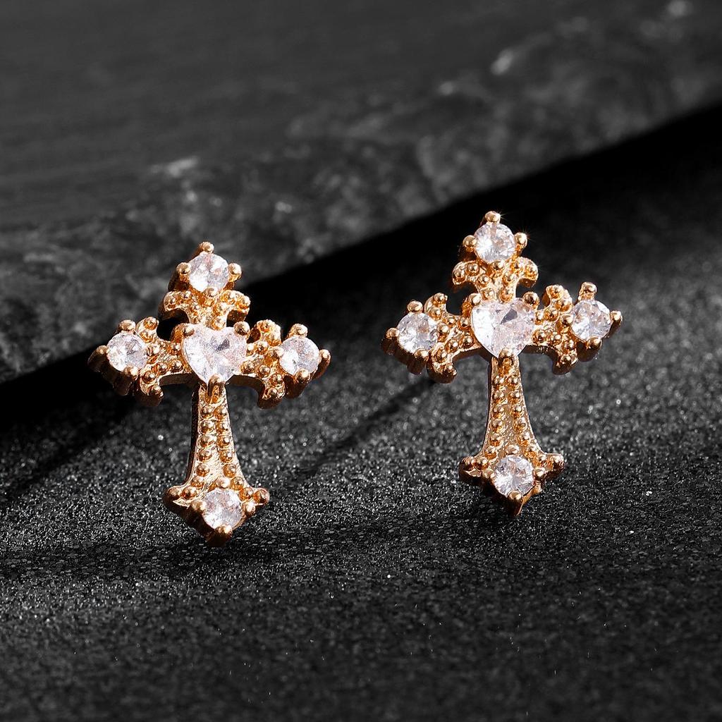 Gothic Rhinestone Cross Dangle Earrings for Women - European and American Style