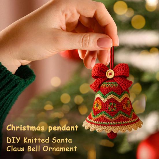 DIY Knitted Santa Claus Bell Ornament Handmade Christmas Tree Decoration Holiday Crochet Accessories for Craft Lovers