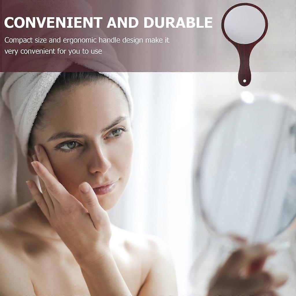 Wooden Handle Makeup Mirror Retro Cosmetic Mirror Handheld 1Pcs