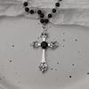 Gotische Vleermuis Kruis Donker Hanger Ketting Set, Y2K Gepersonaliseerde Doorn Liefde Zwarte Kraal Gestapelde Ketting Set, Geschikt als Halloween G