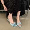 Fashion Summer New Butterfly Knot Small Heel Slippers Square Toe Open Toe Temperament Non-Slip Kitten Heel Slippers