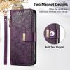 For iPhone 17 Pro Case Floral Leaf Pattern Multi Card Slots Zipper Leather Phone Cover with Wrist Strap