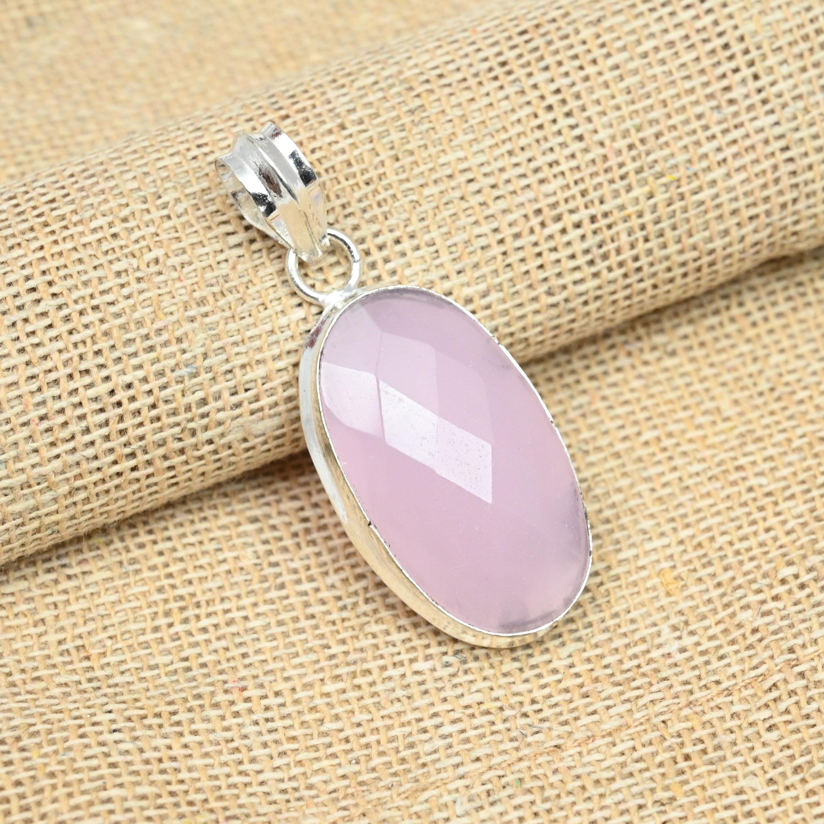 

Розовый халцедон драгоценный камень ручной работы овальной формы ювелирные изделия из стерлингового серебра 925 пробы для женщин 1.96 Inches розовый