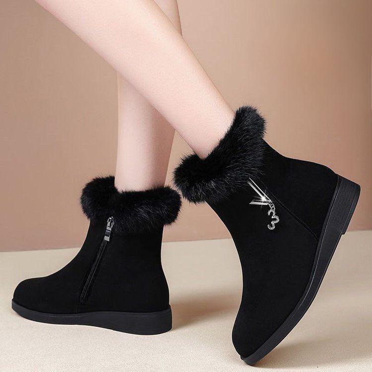 Blana de iepure Pantofi calduri din bumbac Cizme de zăpadă de toamnă și iarnă Cizme din bumbac mama îngroșate