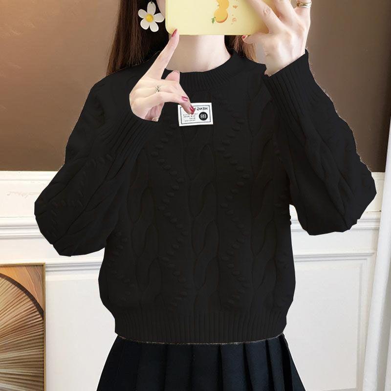 Women's Crew Neck Sweater Autumn and Winter Warm Cable Knit Sweater Loose Thick Knit Pullover Sweater