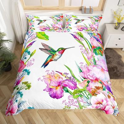 Home Textile Three-Piece Set Flowers, Birds And Butterflies Cartoon Digital Printed Quilt Pillowcase Bedding