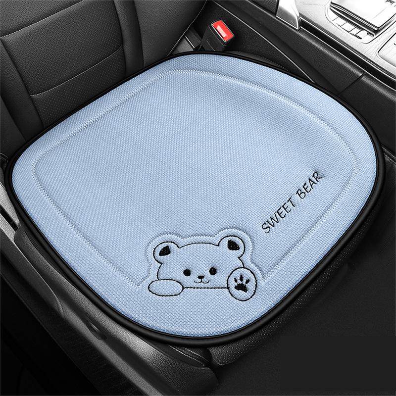 Fashion Luxury Car Seat Cushion Linen Cartoon Bear Women's Cute Anti-slip Breathable Car Seat Protect Cushion Cover Universal