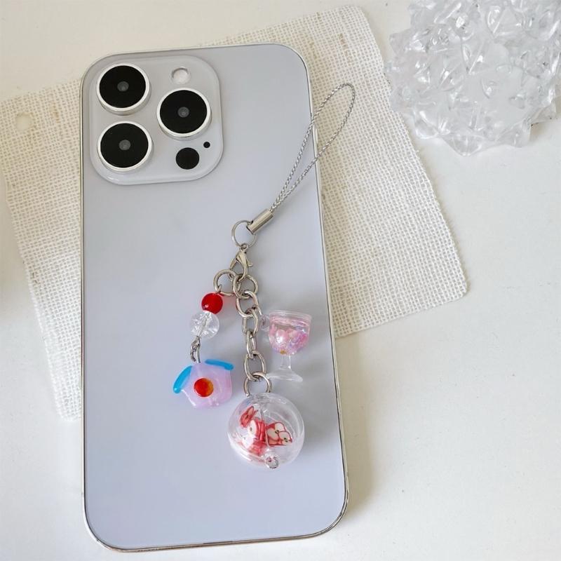 Adorable Ice Cream Design Crystal Phone Lanyard Green Pendant Keychain Gift Unisex Ice Cream Cup Keychain for Her
