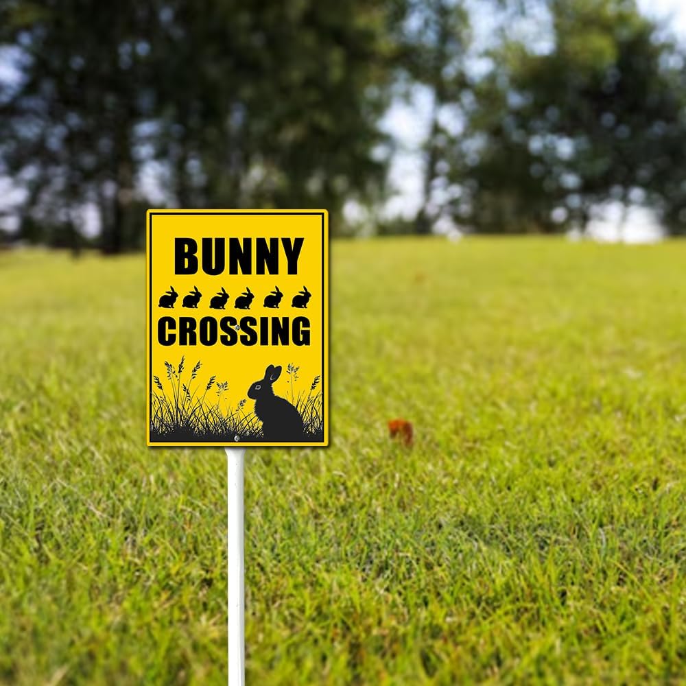 Bunny Crossing Sign With Stake Slow Down Sign For Neighborhoods Yard Farm Aluminium Caution 8x12inch Lawn Yard Grass Prop Animal