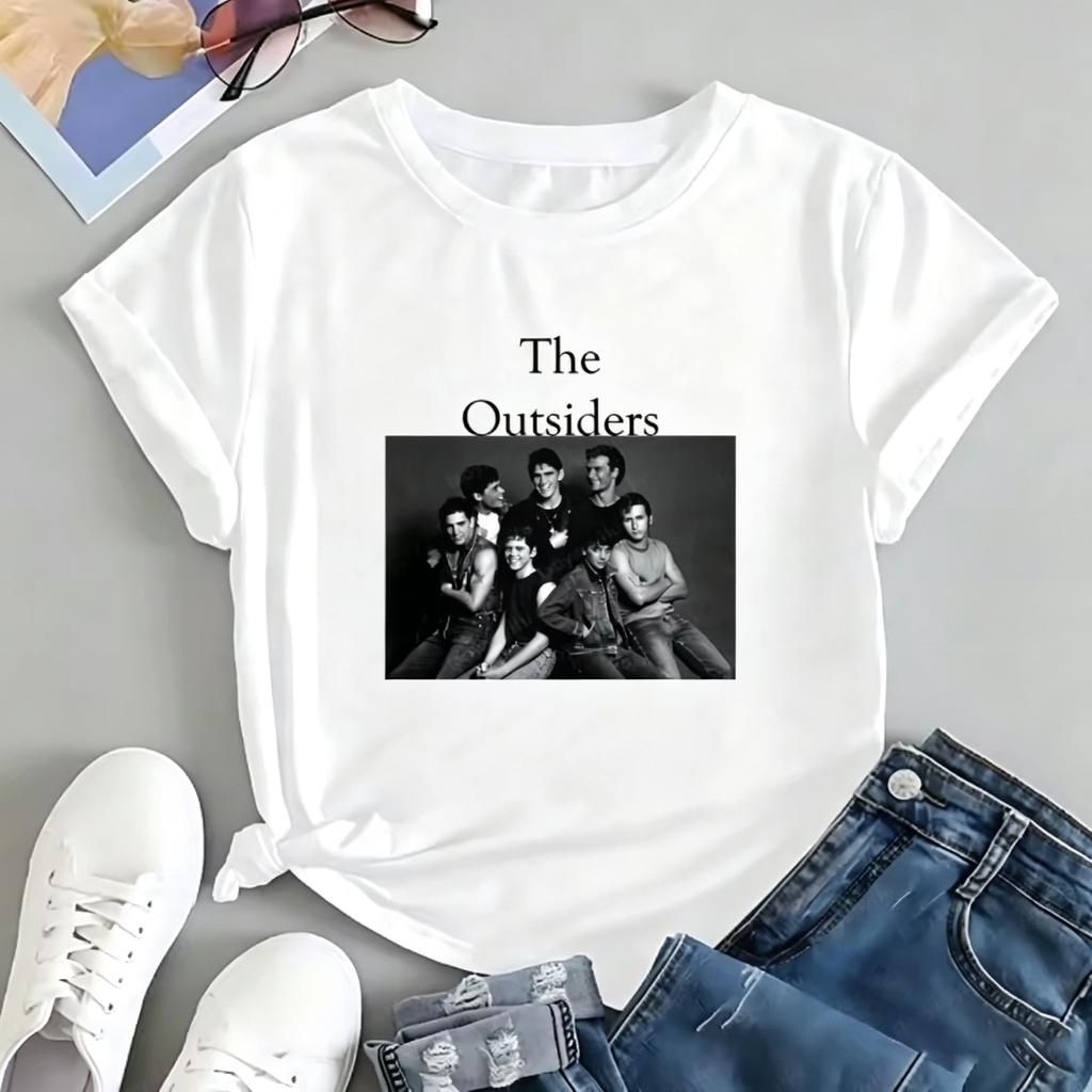 The Outsiders Filmcharakter Porträt Damen T‑Shirt Retro 80er Jahre Film Grafik T‑Shirt Lässiges Streetwear Kurzarm Top