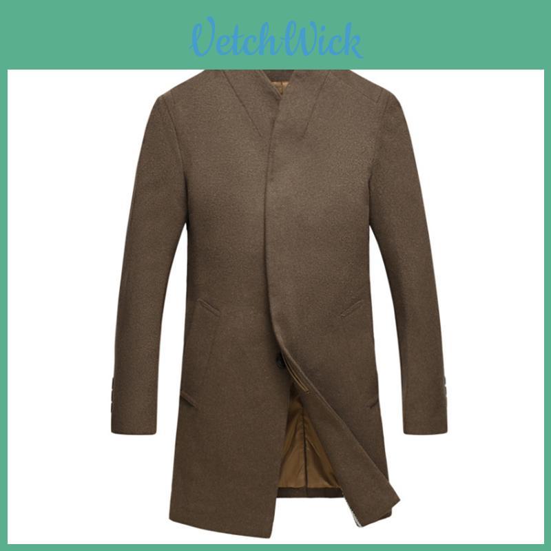 Luxurious Mens Winter Formal Trench Coat Double Breasted Long Wool Jacket Outwear