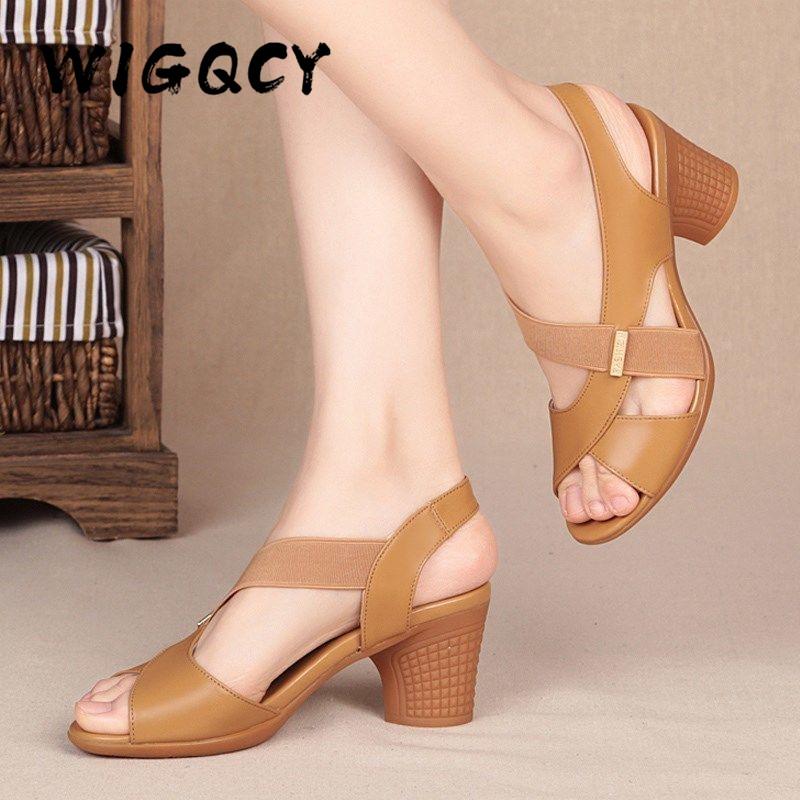 

New Mid-heel Sandals Women Summer Shoes Comfortable High Heels Thick Heel Peep Toe Non-slip Soft Bottom Mother Shoes Slip-On