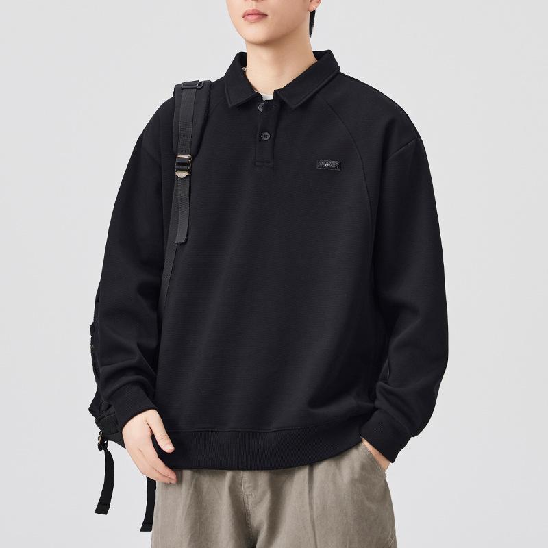 

Осень и Зима Новинка Свитер-поло с лацканами Мужской Модный Бренд Простой Японский Универсальный Топ 4XL чёрный