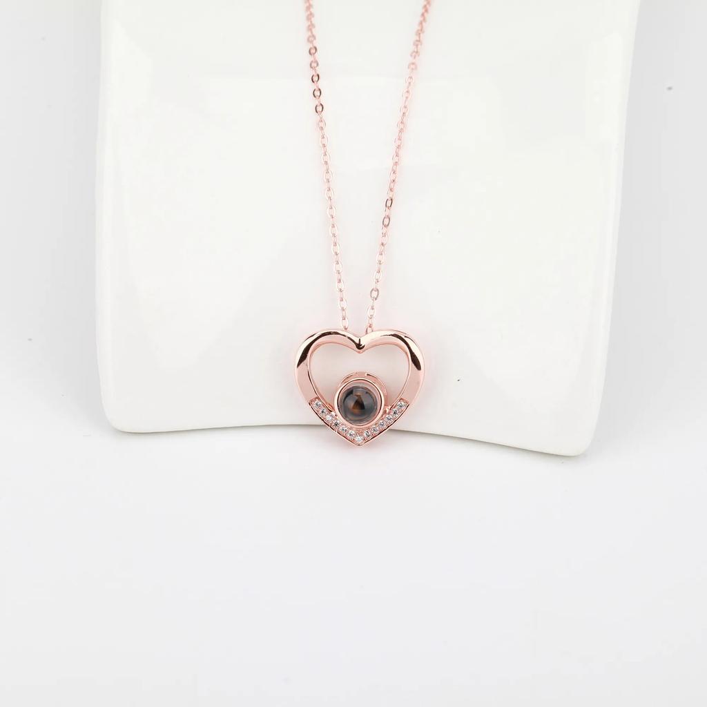 Collana Proiezione Foto Personalizzata Amore con Foto all'Interno Ciondolo Cuore di Cristallo Choker con Foto