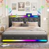 Nábytek Luxusní Rám Postele Úložný Prostor do Ložnice Multifunkční RGB LED Osvětlení Postel S Bluetooth Audio Bezdrátovou Nabíječkou USB C Portem