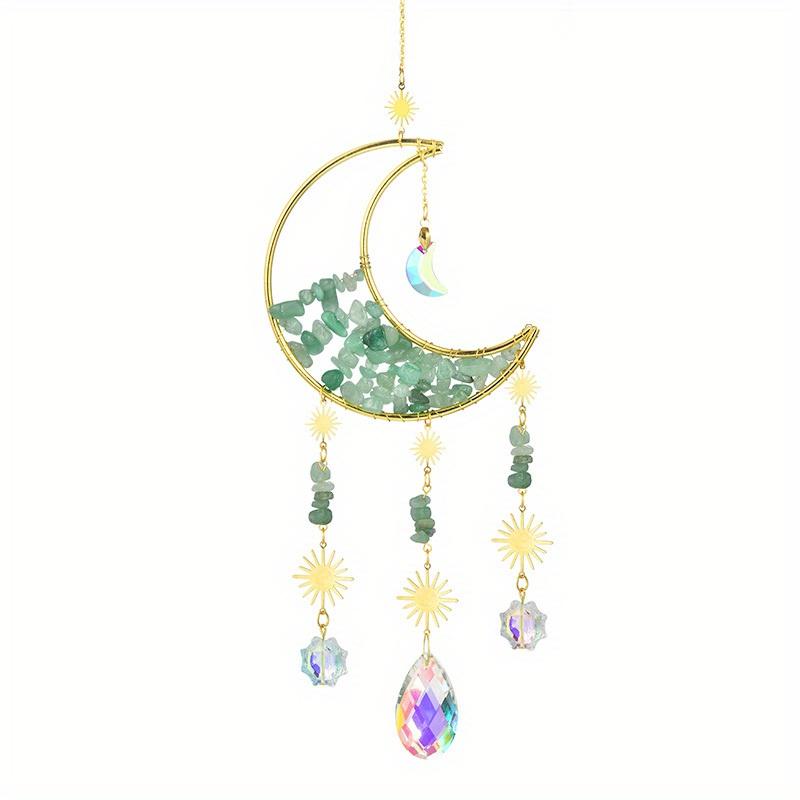 Moon Suncatcher Crystal Wind Chime Gold Moon Metal Hanging Pendant Diamond Rainbow Sun Catcher Window Car Hanging Garden Decor