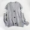 Women's Retro Korean Striped V-Neck Cardigan - Autumn/Winter Knitwear