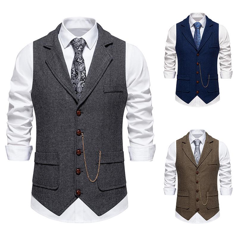 2024 Spring Retro European Men's Casual Lapel Chain Vest